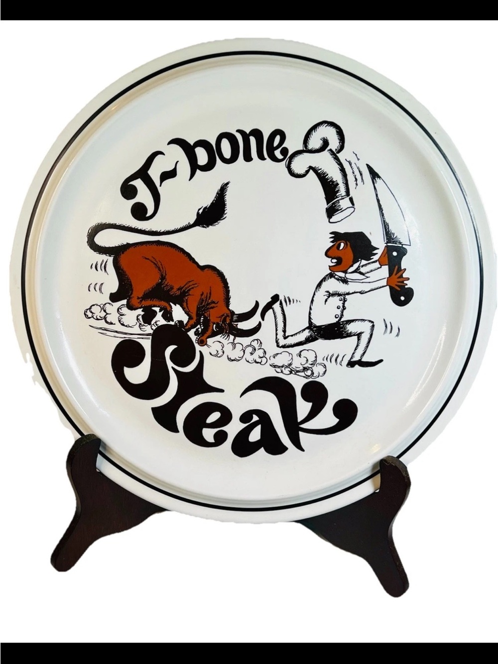 T-Bone Steak Plate Vtg Oeslauer W. Goebel Bavaria W. Germany 12inch W/stand